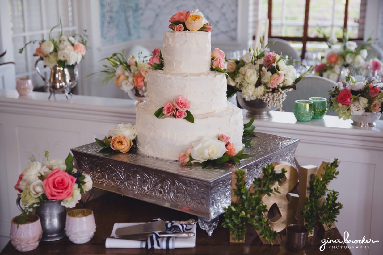 A beautiful garden inspired wedding cake from a nantucket wedding at the westmoor club