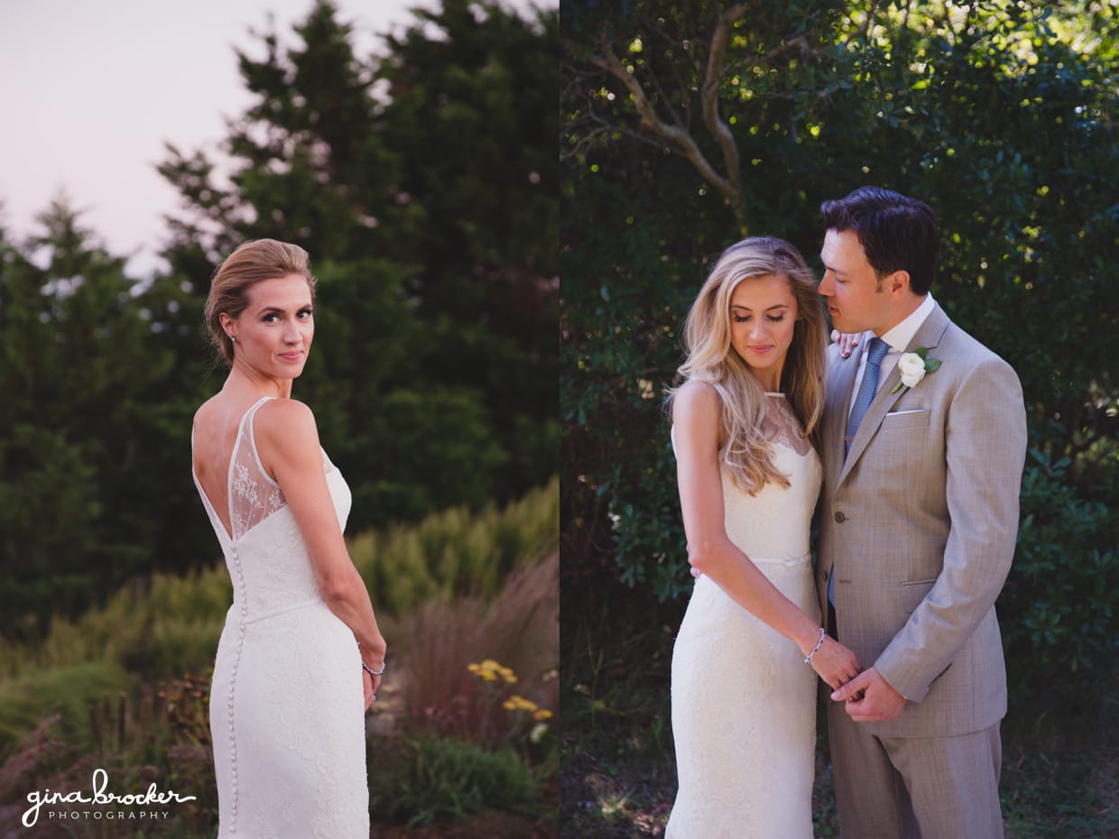 A romantic and natural portrait of a bride and groom at their nantucket wedding in westmoor club