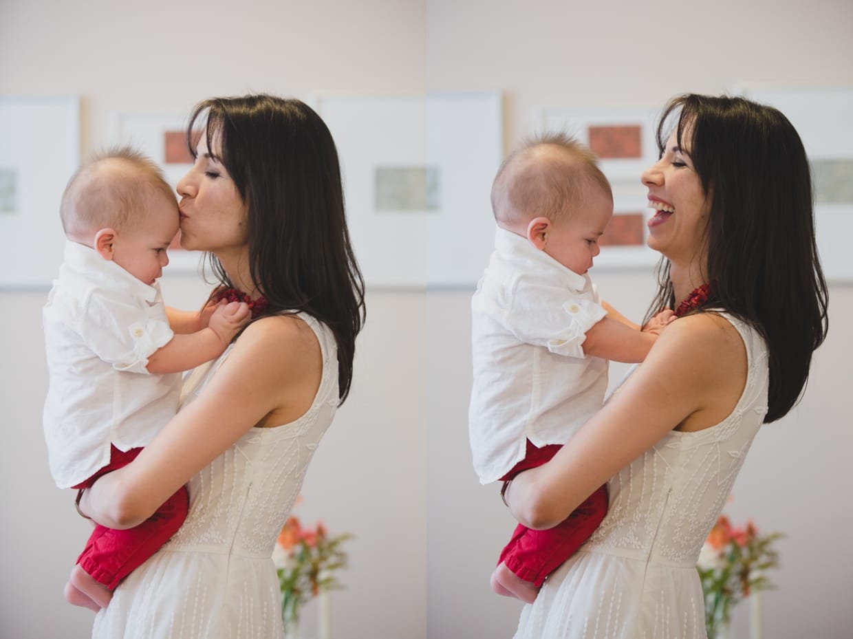 A sweet moment captured between a mom and her baby boy during an in home family photo session in Boston.