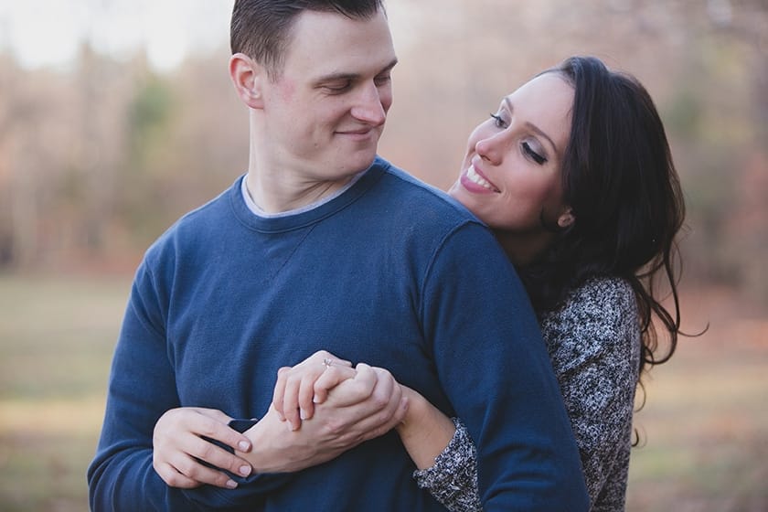 A sweet portrait of a couple during their relaxed engagement session at the Borderland State Park in Massachusetts