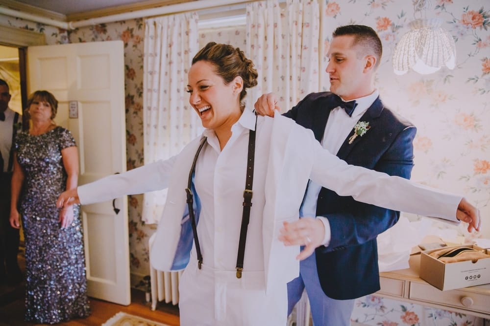 A documentary photograph of a bride getting ready at the Governors Inn before her wedding at Kitz Farm in New Hampshire