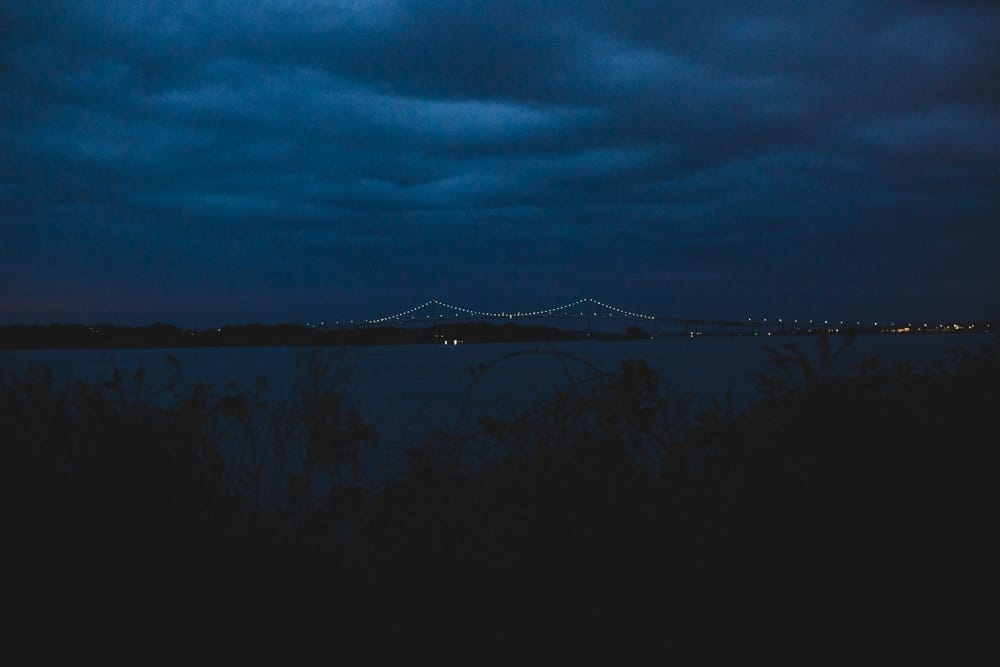 A stunning photograph of Newport Rhode Island at night taken from the Castle Hill Inn Wedding Reception