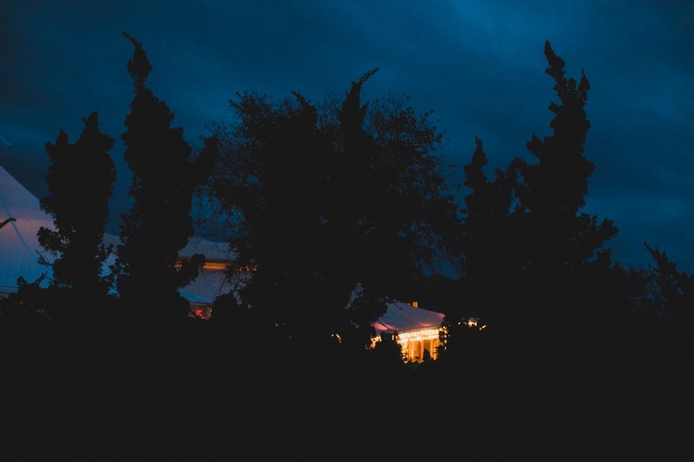 An artistic photograph of the Castle Hill Inn Wedding Venue at night in Newport, Rhode Island