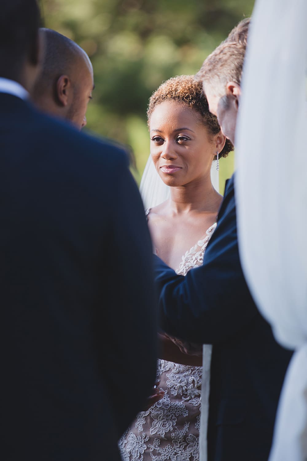 A documentary portrait of a bride during her wedding ceremony on Martha's Vineyard