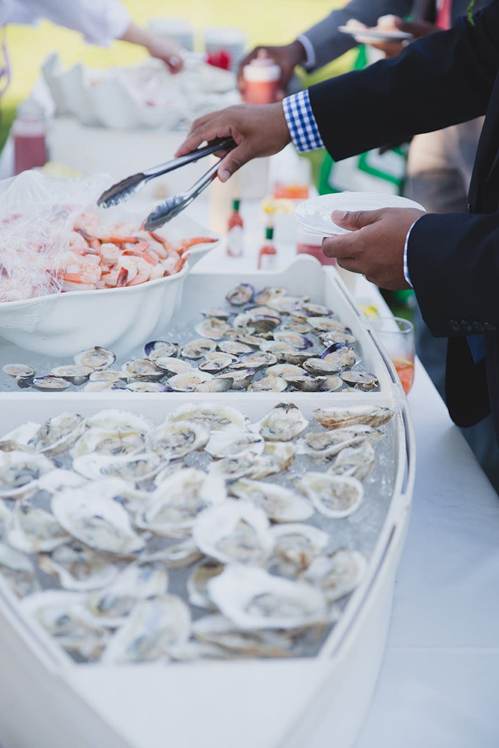 A detailed photograph of seafood offered at Farm Neck Golf Club during a Martha's Vineyard Wedding