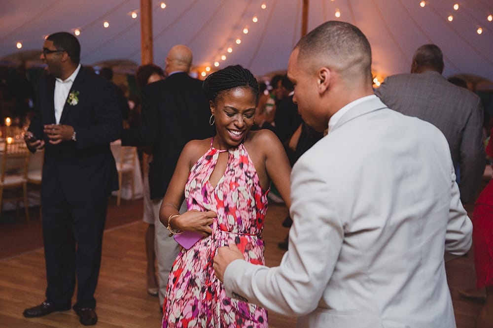 A documentary photograph of guests dancing during a Martha's Vineyard Wedding