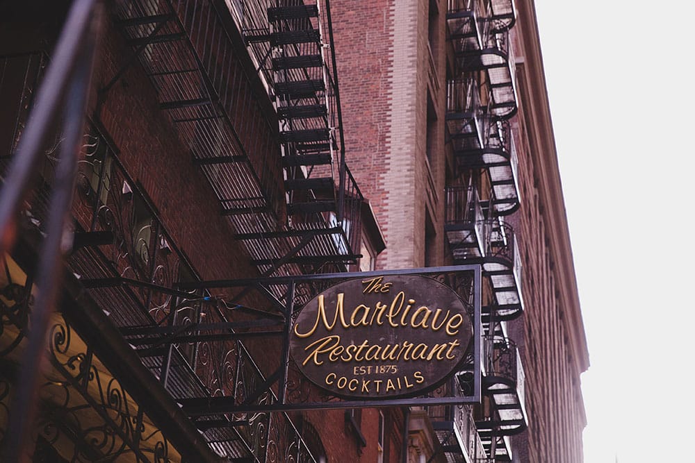 A photograph of Marliave Restaurant during a Boston Engagement Session