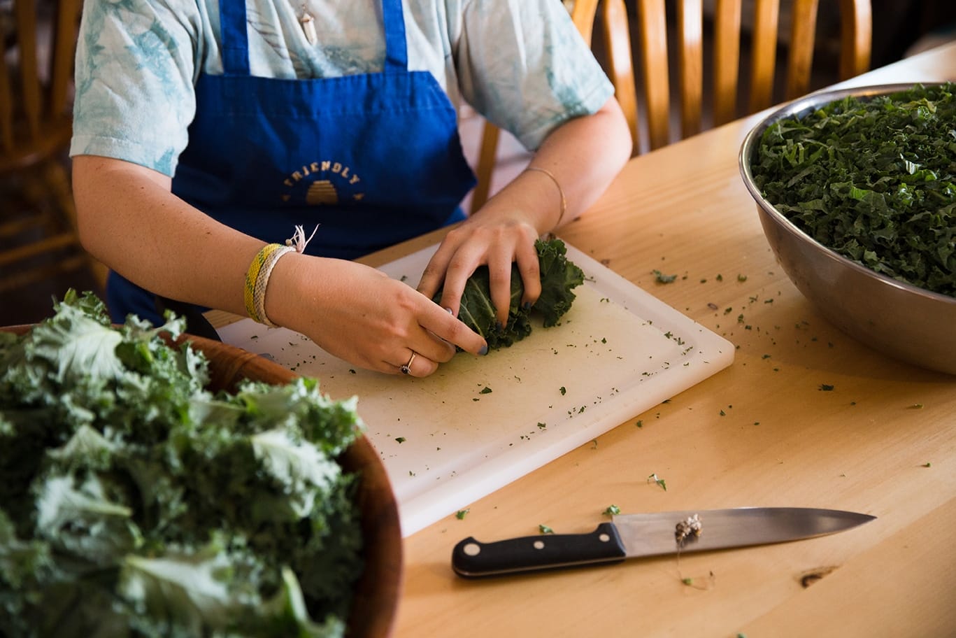 A documentary photograph of food being prepared for a Friendly Crossways Wedding
