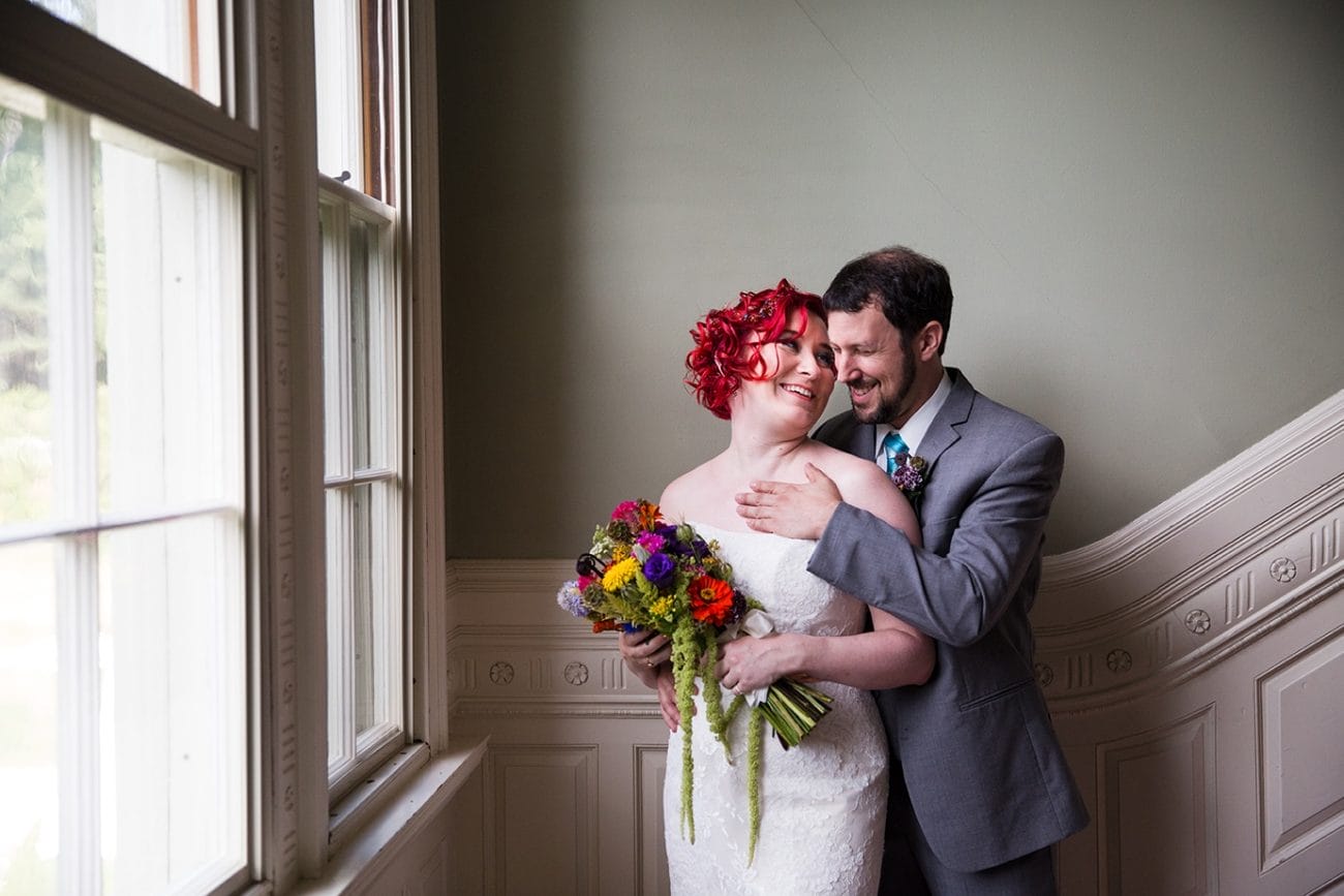 A documentary photograph of a bride and groom's first look during their Lyman Estate Wedding in Boston, Massachusetts