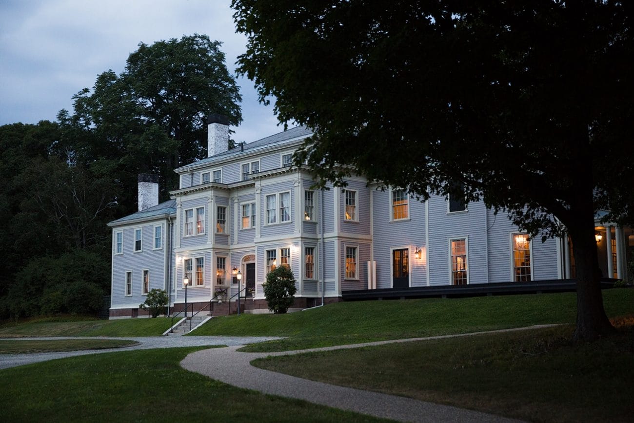 An artistic photograph of the Lyman Estate during a wedding reception