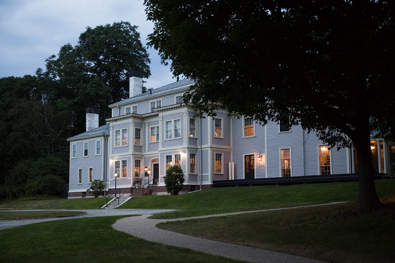 An artistic photograph of the Lyman Estate during a wedding reception