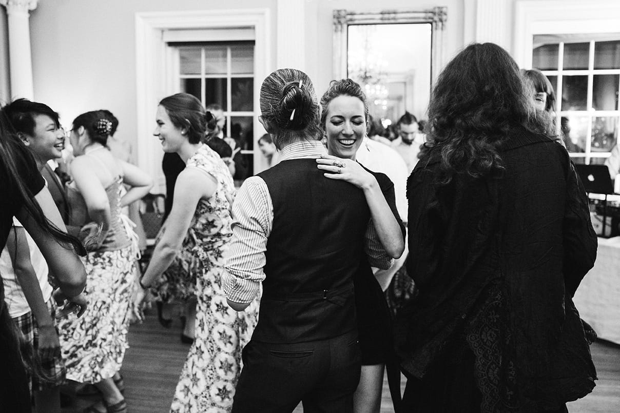 A documentary photograph of guests dancing during a Lyman Estate Wedding in Boston, Massachusetts