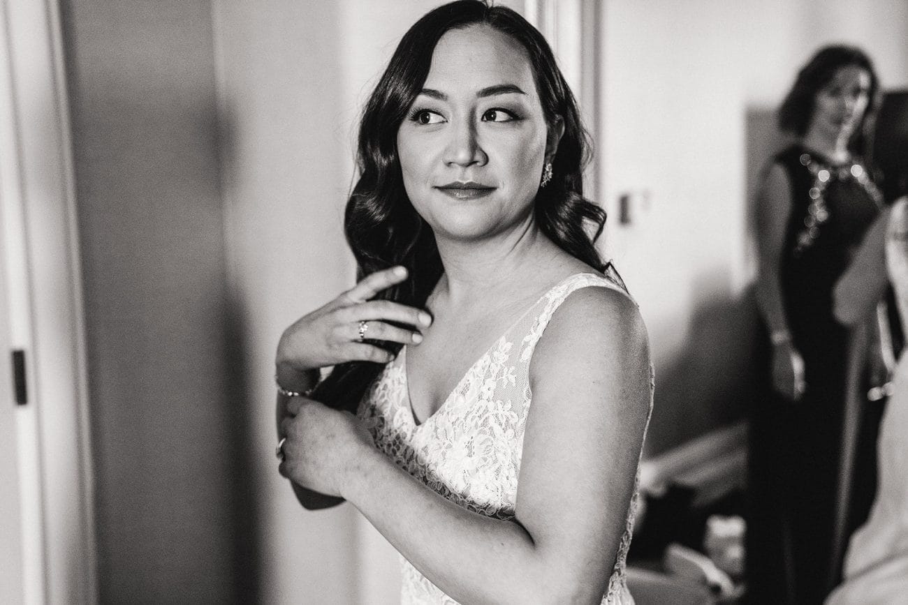 A documentary photograph of bride getting ready before her Fairmont Copley Wedding in Boston