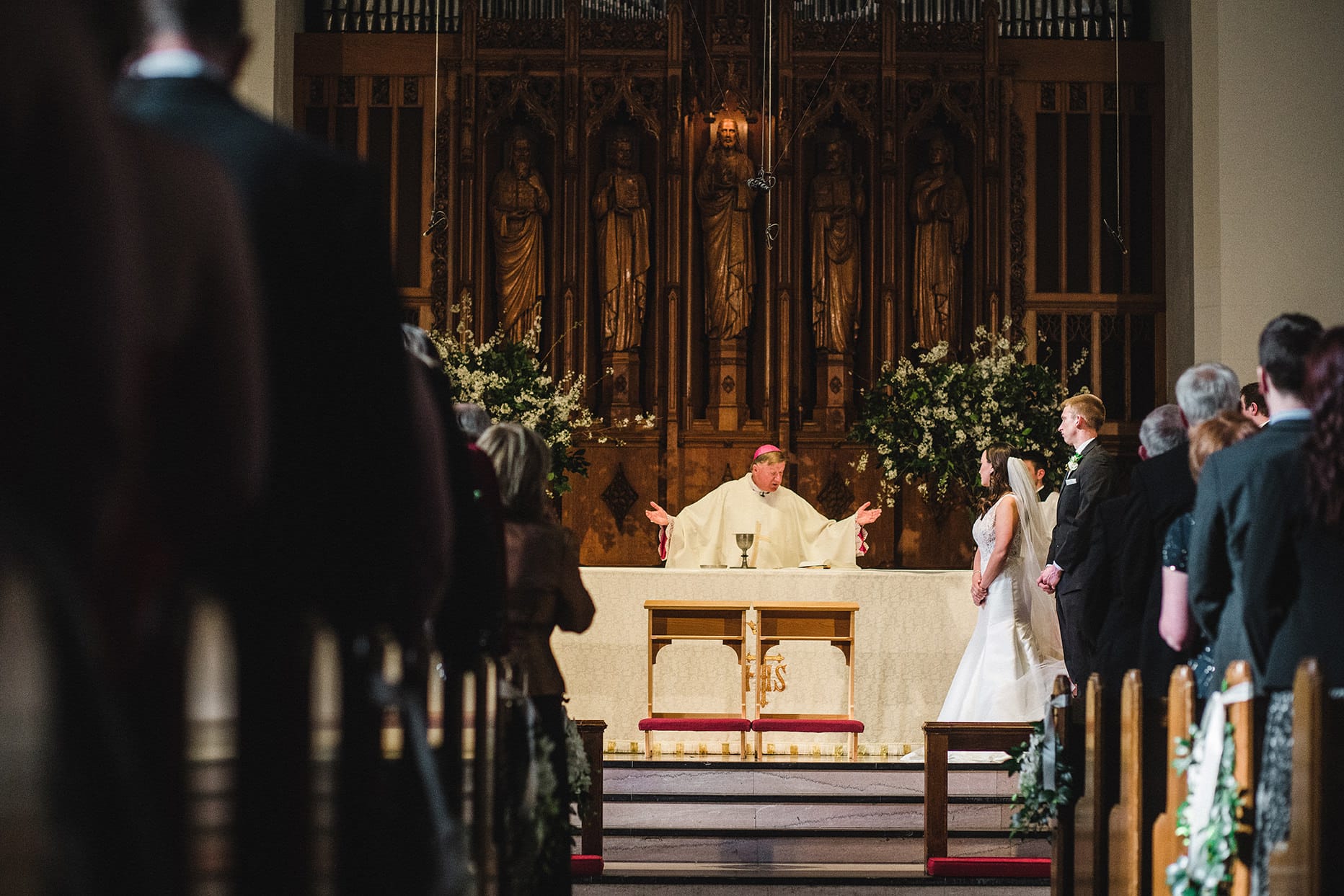A documentary photograph of a Boston Wedding Ceremony at Marsh Chapel