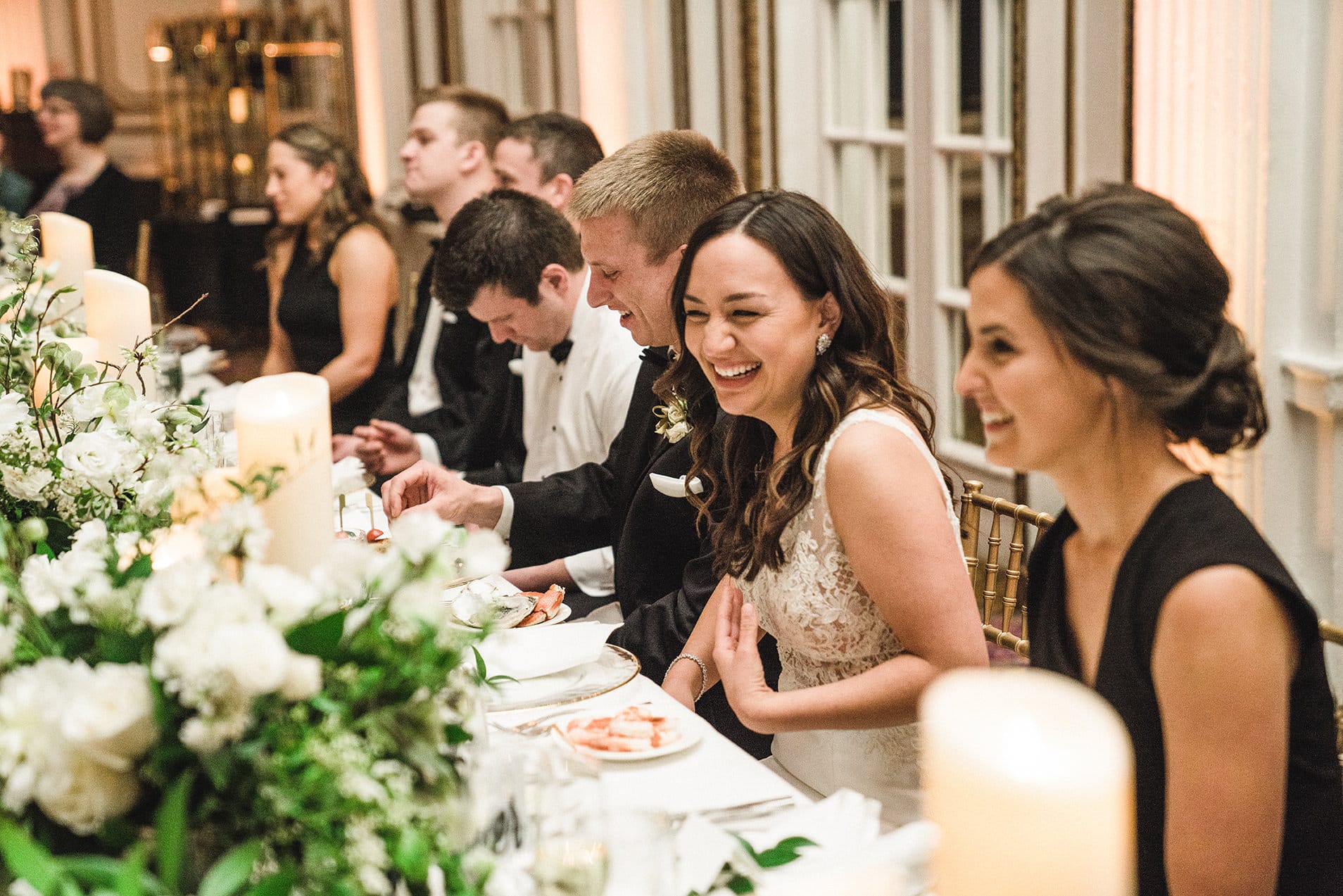 A documentary photograph of the funny and warm toasts at a fairmont copley wedding