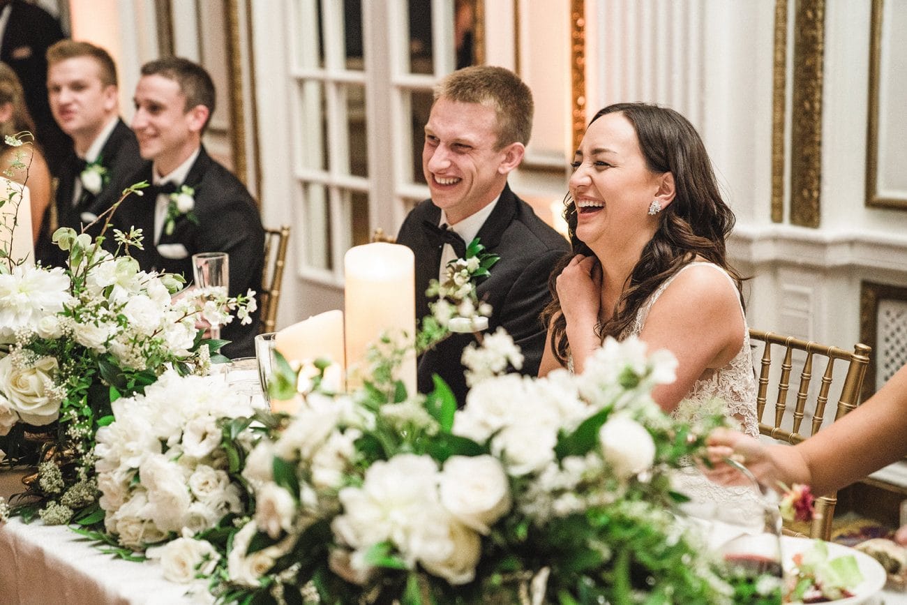 A documentary photograph of the funny and warm toasts at a fairmont copley wedding