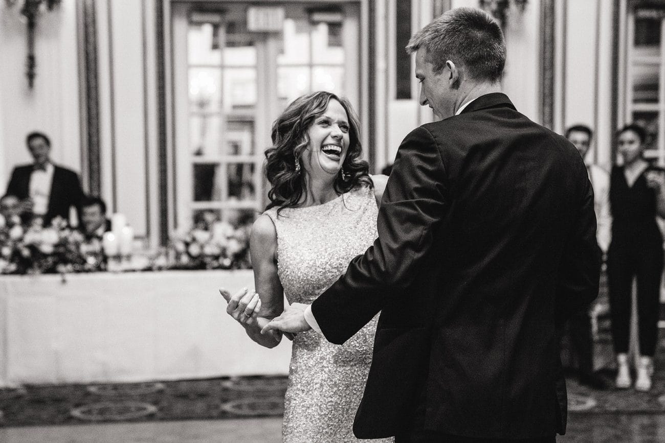 A documentary photograph of the mother son dance at a fairmont copley wedding