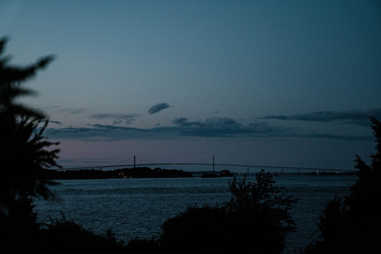 A documentary photograph featured in the best of wedding photography of 2019 showing the view at castle hill inn at night