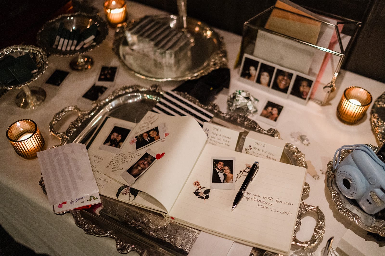 A documentary photograph of a a bride and groom's guestbook during their wedding celebration at Mooo.... Seaport.